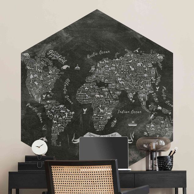 papel de parede moderno Chalk Typography World Map