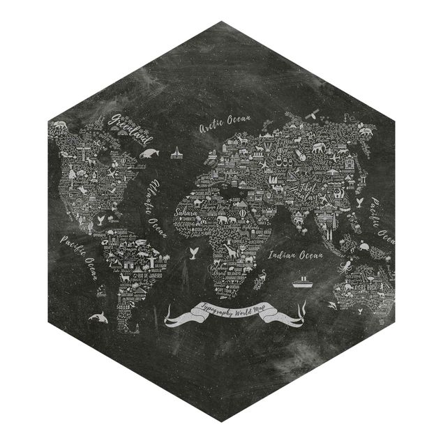 Papel de parede hexagonal Chalk Typography World Map