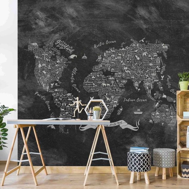 decoraçao cozinha Chalk Typography World Map