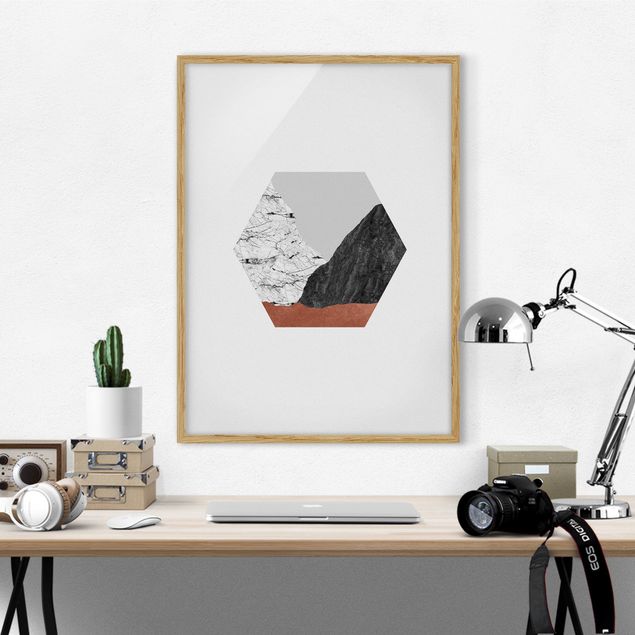 Quadros com moldura em preto e branco Copper Mountains Hexagonal Geometry