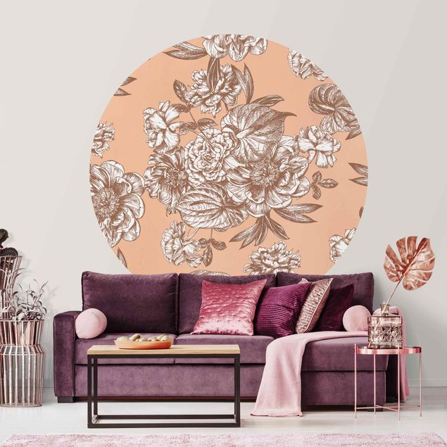 decoraçao para parede de cozinha Copper Engraving Flower Bouquet
