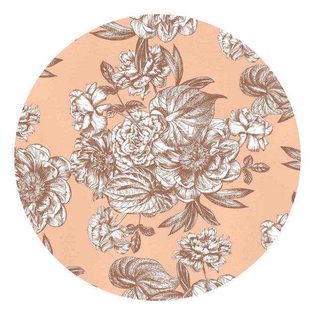 papel de parede para quarto de casal moderno Copper Engraving Flower Bouquet