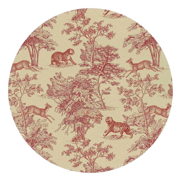 papel de parede floral Copper Engraving Impression - Jaguar With Deer On Nature Paper
