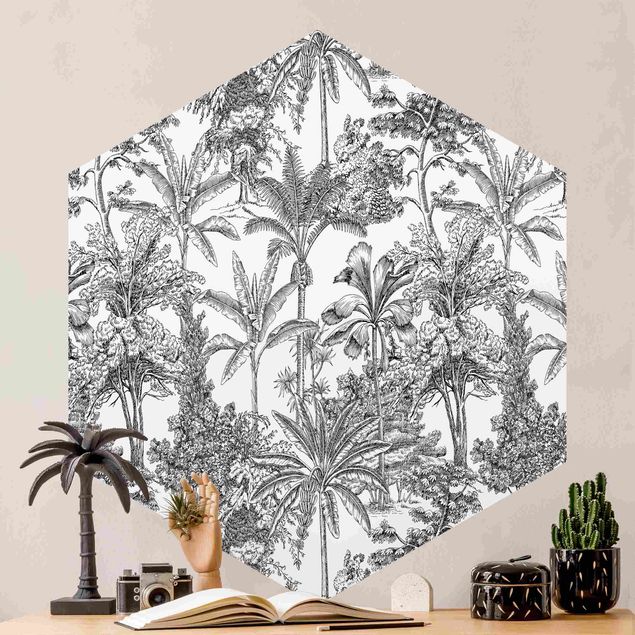 Papel de parede padrões Copper Engraving Impression - Tropical Palm Trees