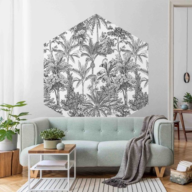 papel de parede para quarto de casal moderno Copper Engraving Impression - Tropical Palm Trees