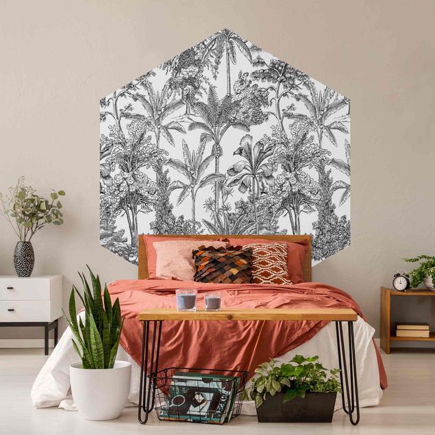 papel de parede floral Copper Engraving Impression - Tropical Palm Trees