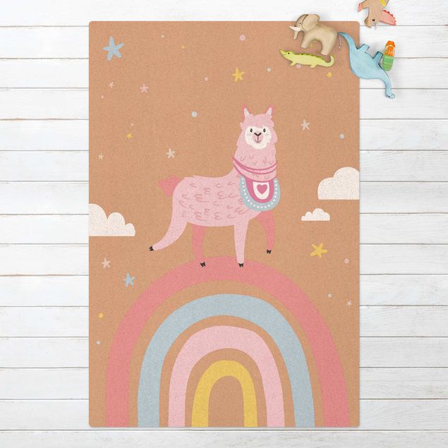 Tapetes modernos Lama On Rainbow With Stars And Dots