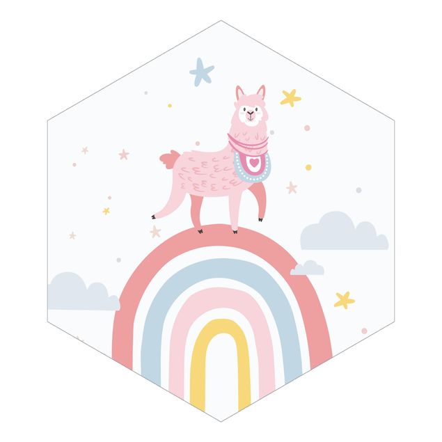 Mural de parede Lama On Rainbow With Stars And Dots