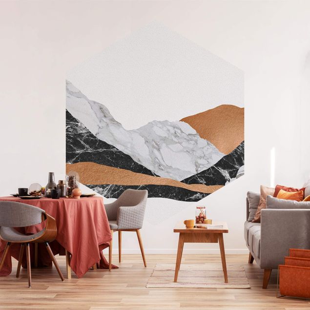 Papel de parede montanhas Landscape In Marble And Copper