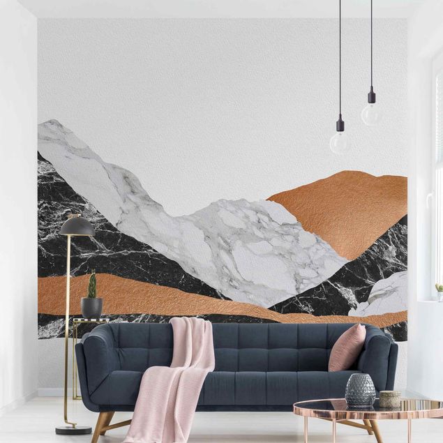 Papel de parede montanhas Landscape In Marble And Copper