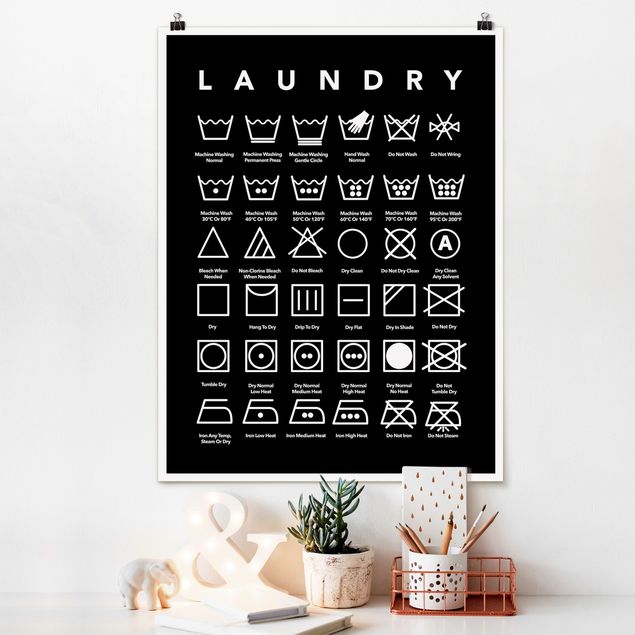decoraçao cozinha Laundry Symbols Black And White