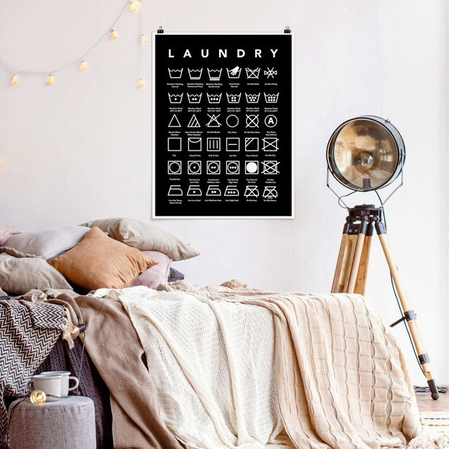 poster preto e branco Laundry Symbols Black And White