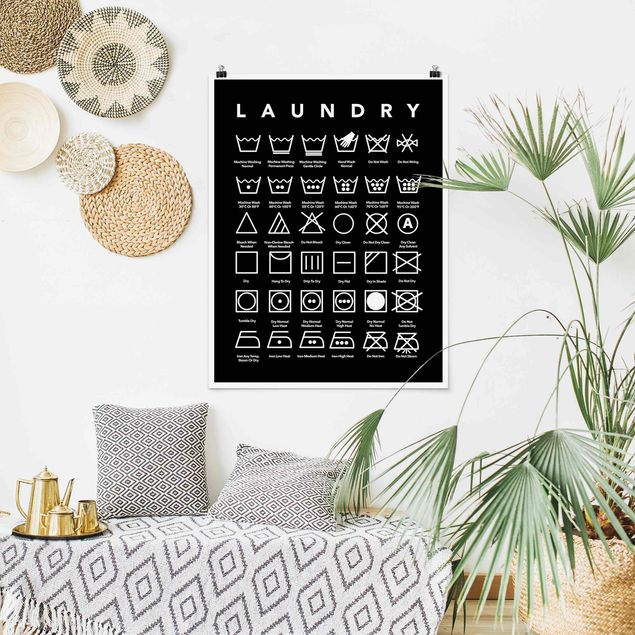 Posters frases Laundry Symbols Black And White