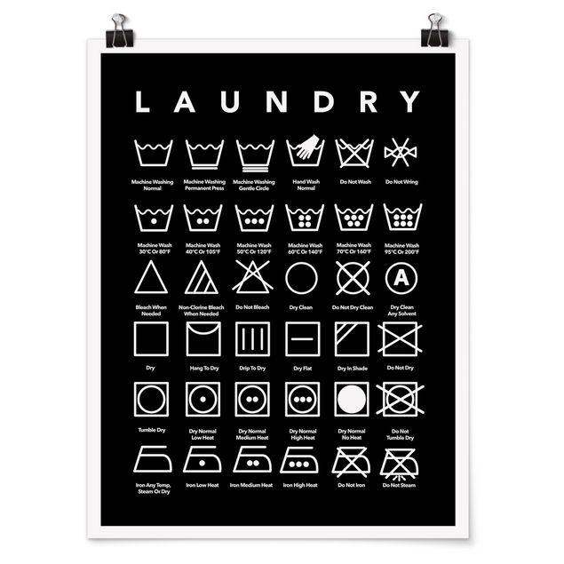 quadro com frases inspiradoras Laundry Symbols Black And White