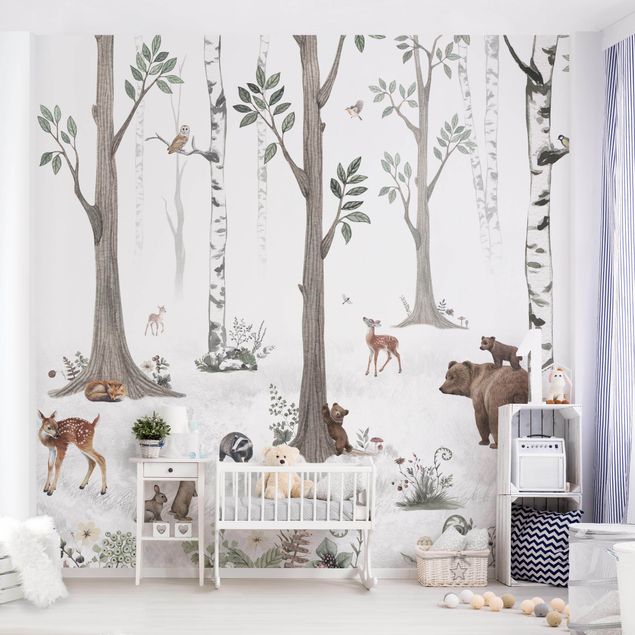 Decoração para quarto infantil Silent white forest with animals