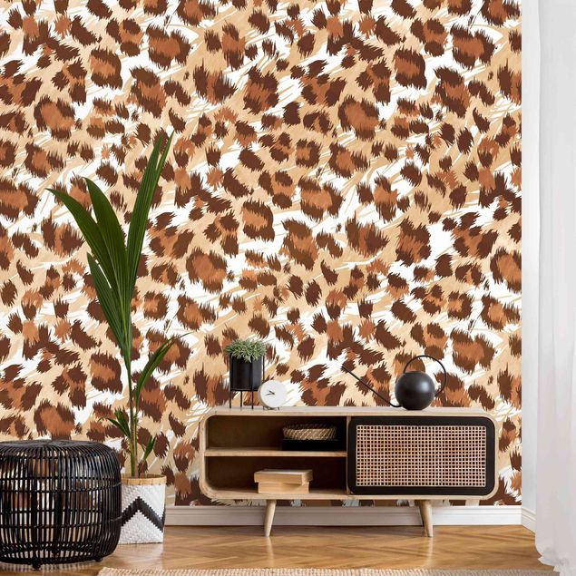 papel de parede moderno Watercolour Leo-Print In Shades Of Brown
