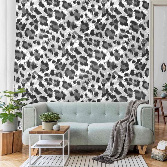 papéis de parede de gatos Leopard Print With Watercolour Pattern In Grey