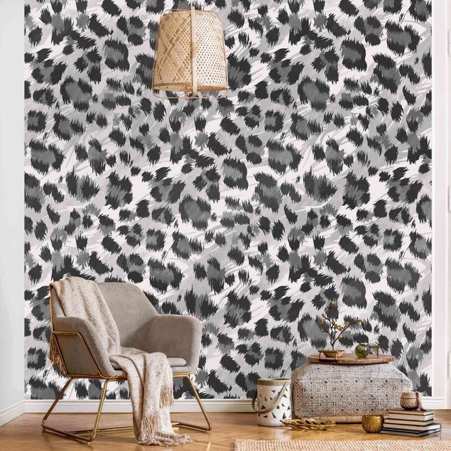 Papel de parede padrões Leopard Print With Watercolour Pattern In Grey