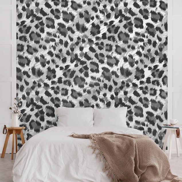 papel de parede para quarto de casal moderno Leopard Print With Watercolour Pattern In Grey