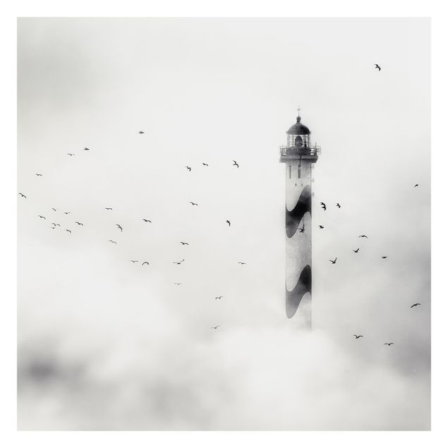 Papel de parede branco Lighthouse In The Fog