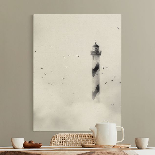 Telas decorativas aves Lighthouse In The Fog