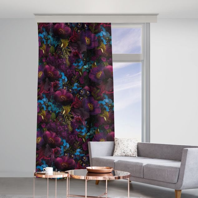 cortinados modernos Purple Blossoms With Blue Flowers