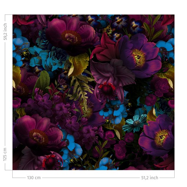 Cortinados estampados Purple Blossoms With Blue Flowers