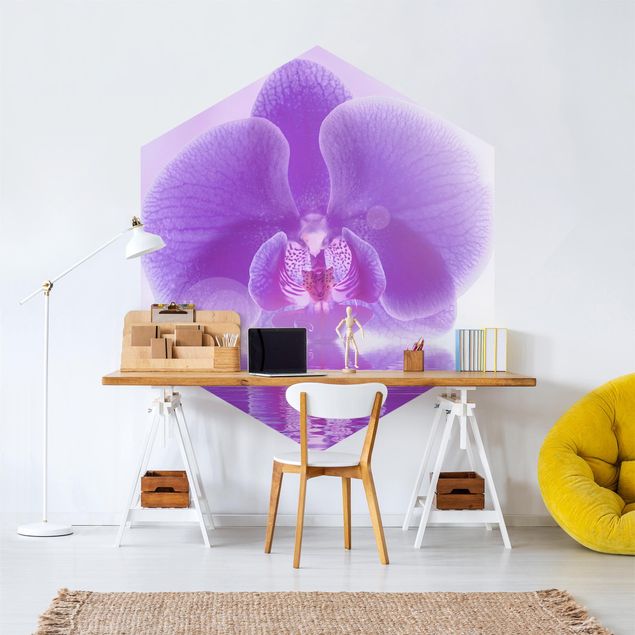 papel de parede floral Purple Orchid On Water