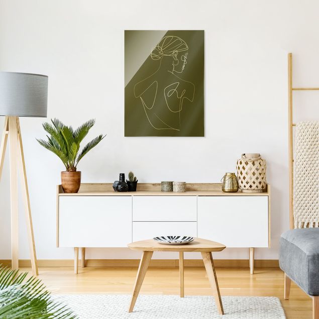 quadros modernos para quarto de casal Line Art - Woman Back Green
