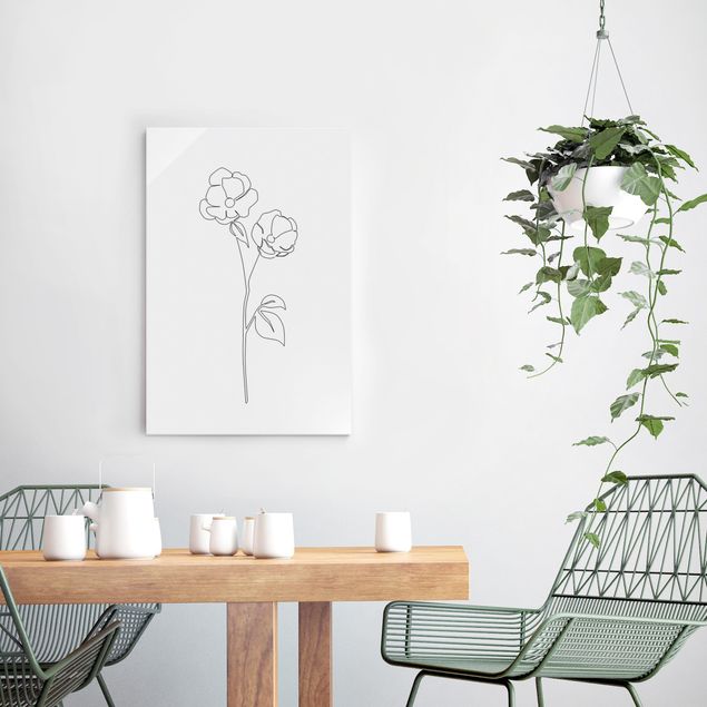 Quadros em vidro em preto e branco Line Art Flowers - Poppy Flower
