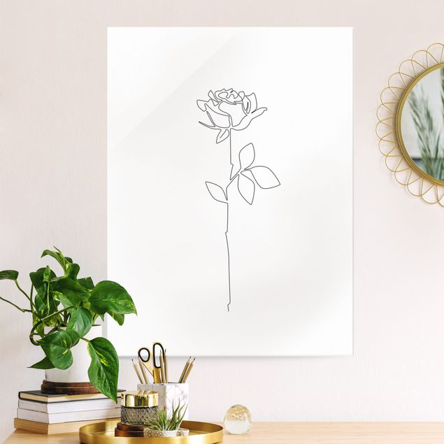 Quadros em vidro de rosas Line Art Flowers - Rose