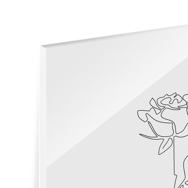 quadro de vidro Line Art Flowers - Rose