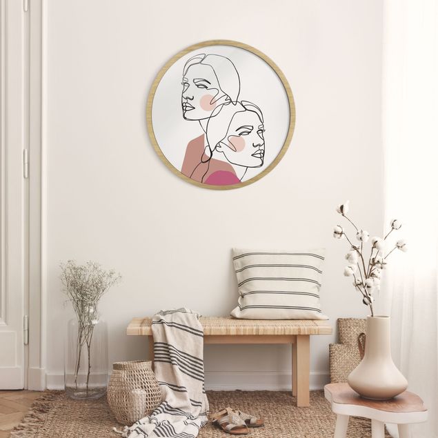 Quadros com moldura abstratos Line Art Women Portrait Cheeks Pink
