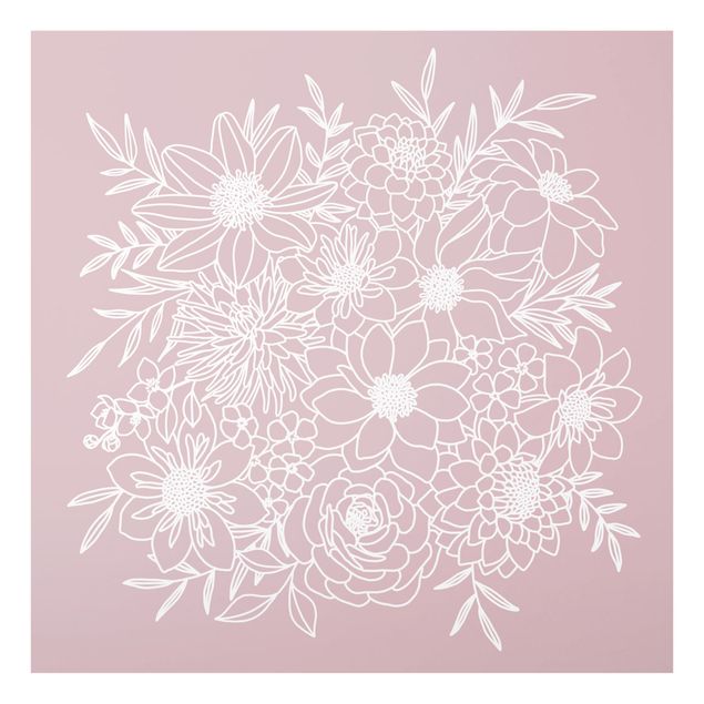 decoração quadros Lineart Flowers In Dusky Pink