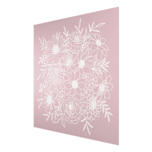 quadro de vidro Lineart Flowers In Dusky Pink