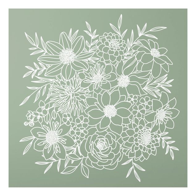 Quadros decorativos Lineart Flowers In Green