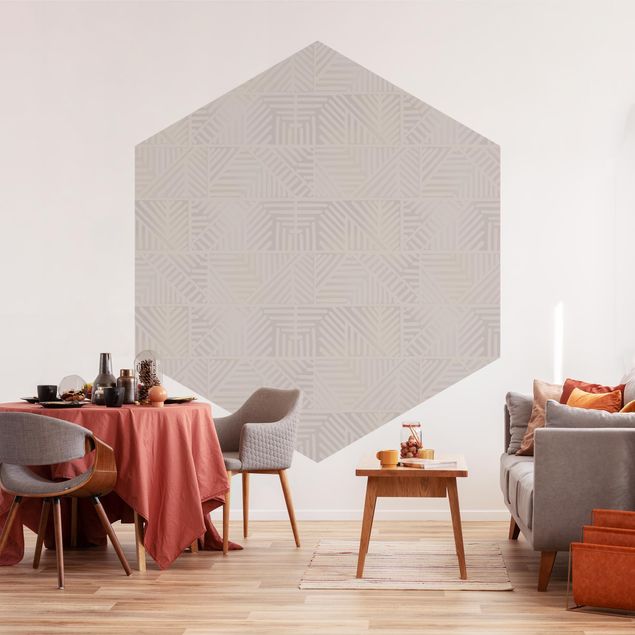 Papel de parede hexagonal Line Pattern Stamp In Taupe