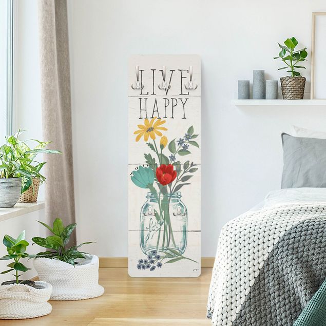 Cabides de parede multicolorido Live Happy - Flower vase on wood