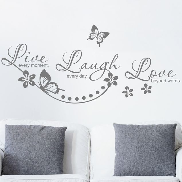 Autocolantes de parede frases Live Laugh Love Flowers & Butterflies