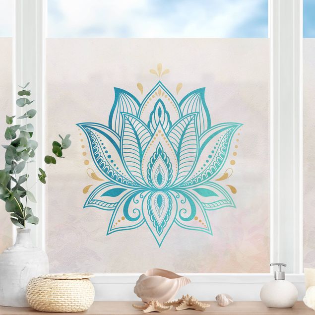 Películas autocolantes Lotus Illustration Mandala Gold Blue