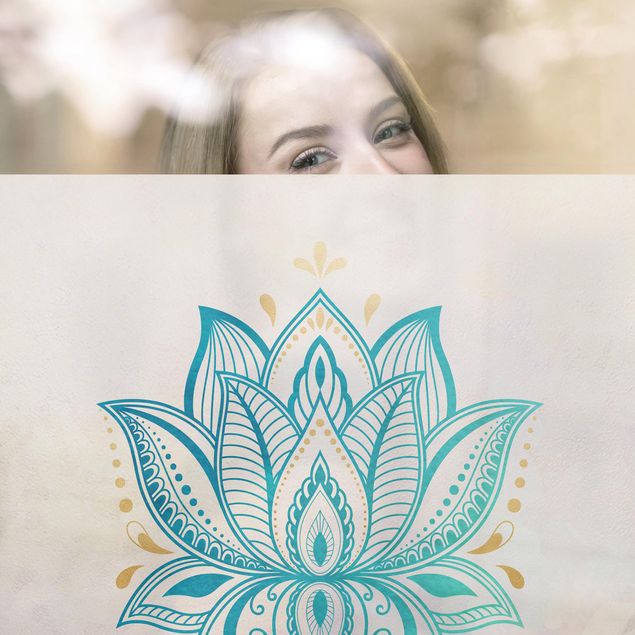 Péliculas para janelas Lotus Illustration Mandala Gold Blue