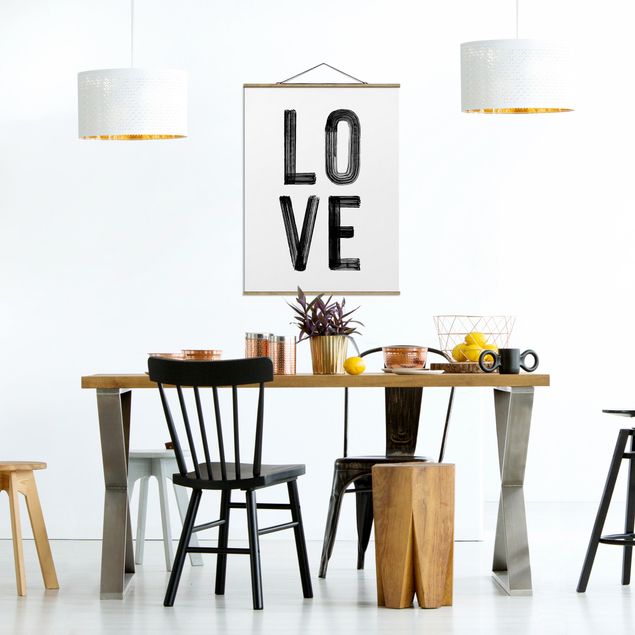 quadros decorativos para sala modernos Love Typo In Black