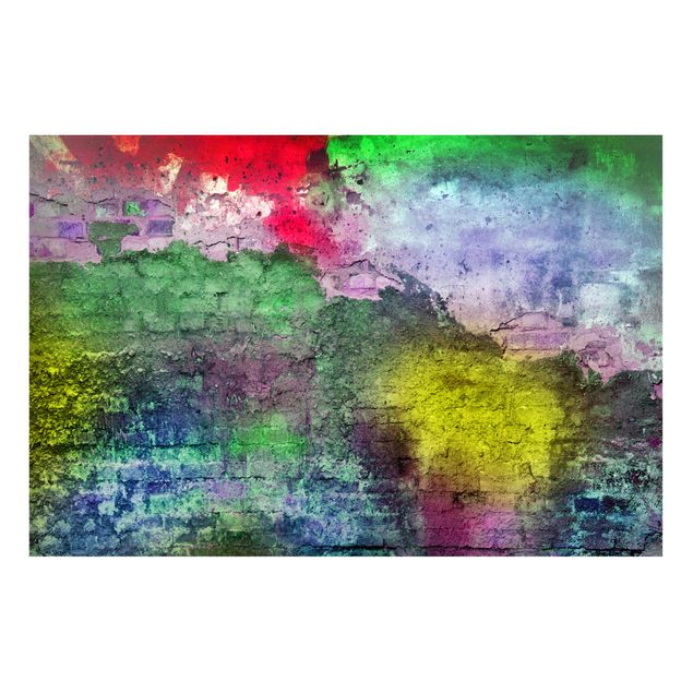 quadros 3d efeito tridimensional Colourful Sprayed Old Brick Wall