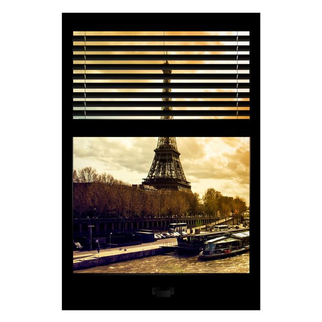 Quadros Paris Window View Blinds - Paris Eiffel Tower sunset