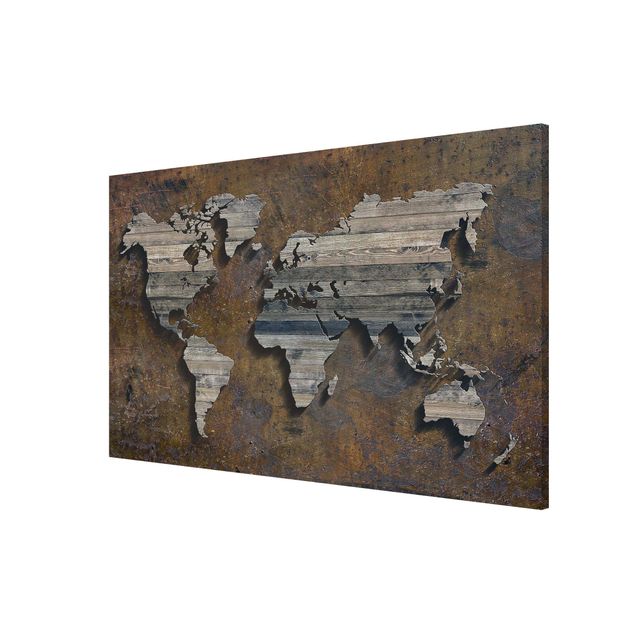 Quadros magnéticos imitação madeira Wooden Grid World Map