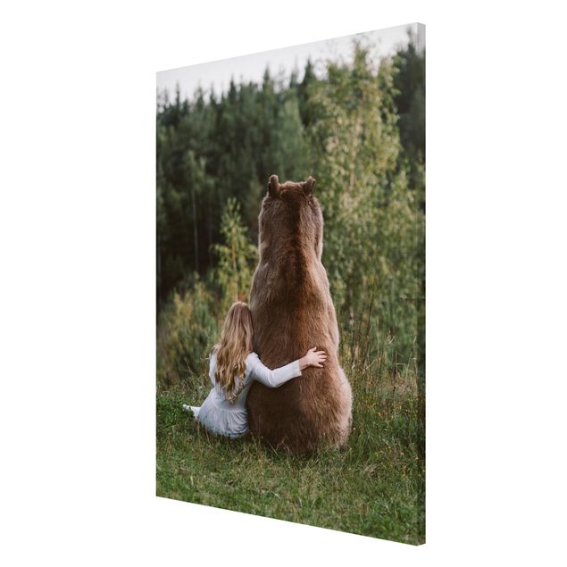 Quadros magnéticos animais Girl With Brown Bear