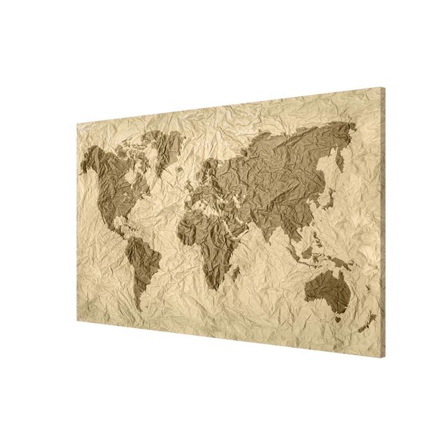 quadro mapa do mundo Paper World Map Beige Brown
