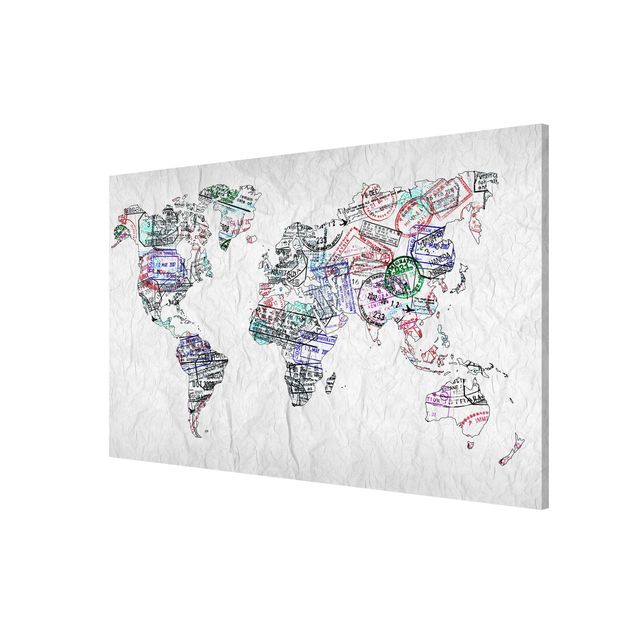 Quadros magnéticos frases Passport Stamp World Map