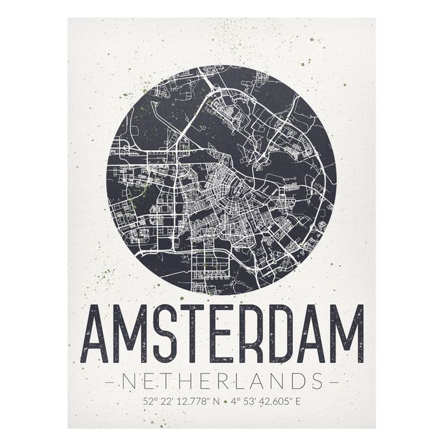 Quadros magnéticos mapas Amsterdam City Map - Retro