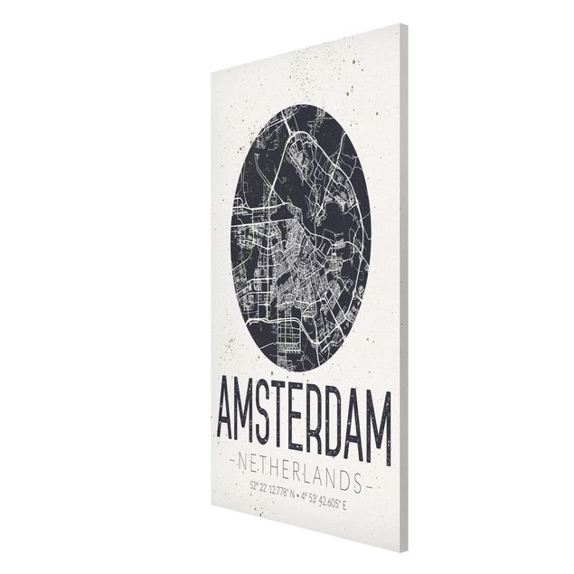 Quadros magnéticos frases Amsterdam City Map - Retro